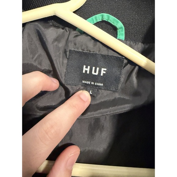 Huf Bomber Jacket Mens Large Black White Skater Full Button "HUF dirtbags" - Picture 10 of 12